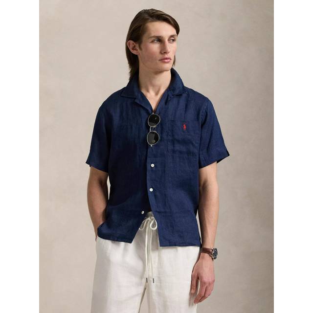 Navy Blue Shirt In Linen Custom-Fit