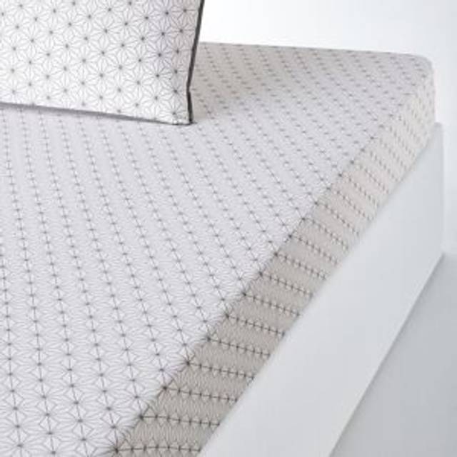 Nordic Geometric 100% Cotton Fitted Sheet - white/black - KING (160X200cm)