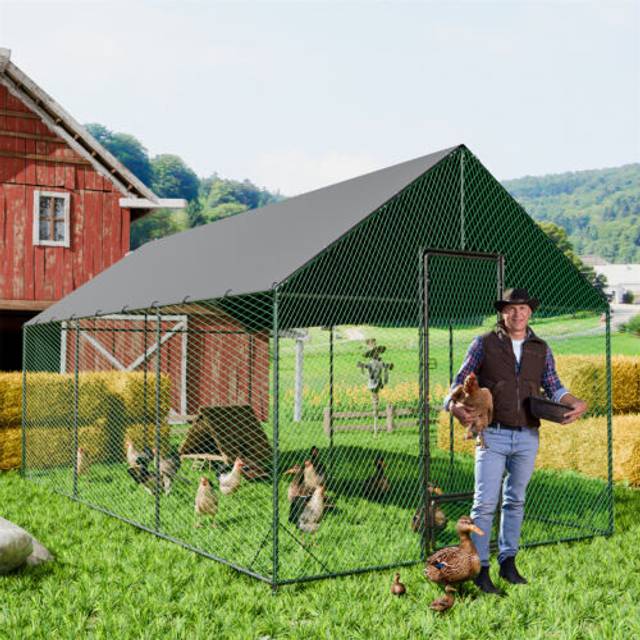 Xl heavy duty metal chicken coop large walk-in poultry with high entrance & lock