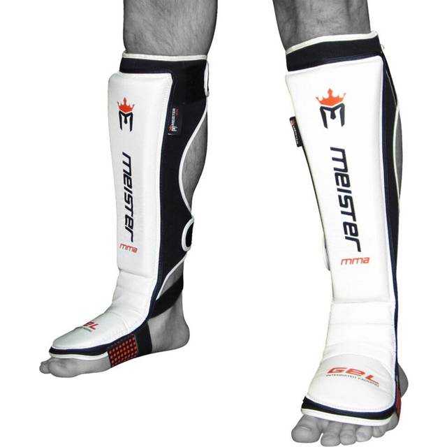 MMA EDGE Leather Instep Shin Guards w/Gel Padding (Pair) - White - Small/Medium