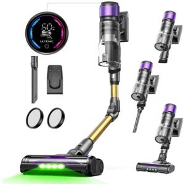 Ultenic - U20, Hyper-Powerful Cordless Upright Vacuum Cleaner 60KPA,600W, GreenEye™ Technology, 60 mins Autonomy, 1.5L, Foldable Tube, Crevice Brush