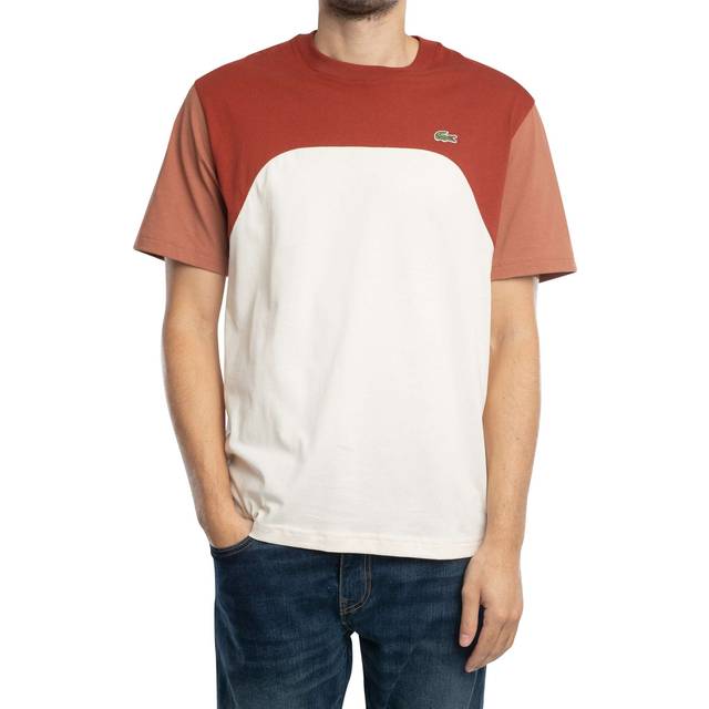 Lacoste Cotton Jersey Colour-Block T-shirt Size 3 - S White / Brown / Light Brown