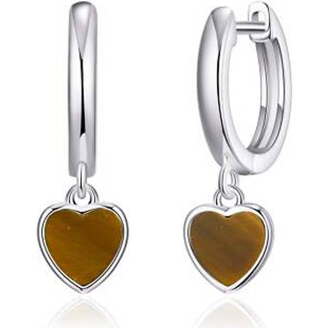 Tigers eye gemstone heart charm hoop earrings