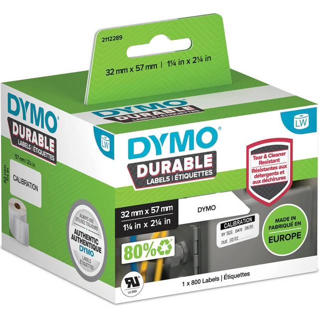 DYMO LW Durable Industrial Labels for LabelWriter Label Printers, White Poly, 57 x 32 mm, Roll of 800 (1933084)