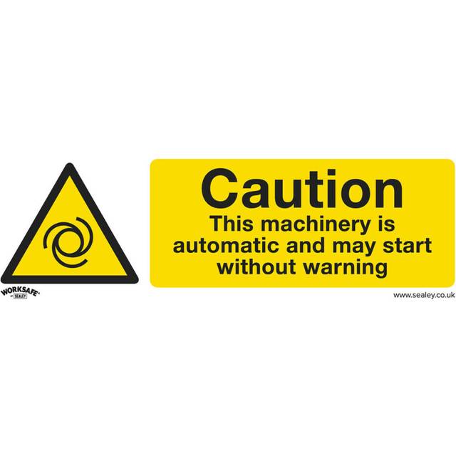1x CAUTION AUTOMATIC MACHINERY Safety Sign - Self Adhesive 300 x 100mm Sticker