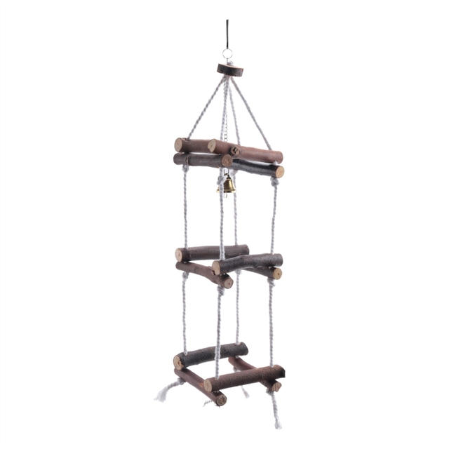 Parrot Hanging Wooden Chew Toys Cotton Rope Swing Ladder Bird Cage Accessories Pet Supplies Chewing Doll with Bell