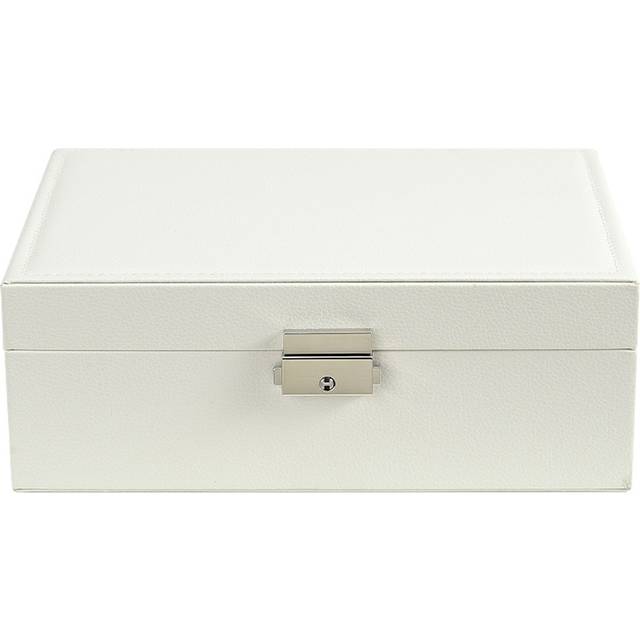 H&O Direct 2 Tier White PU Leather Jewellery Box with Lock - 8.5 x 23 x 17cm
