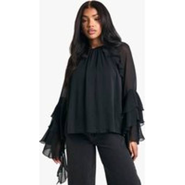 Womens Ruffle flare sleeve blouse - Black - 6