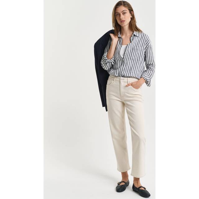 Jeans i écru med raka ben beige