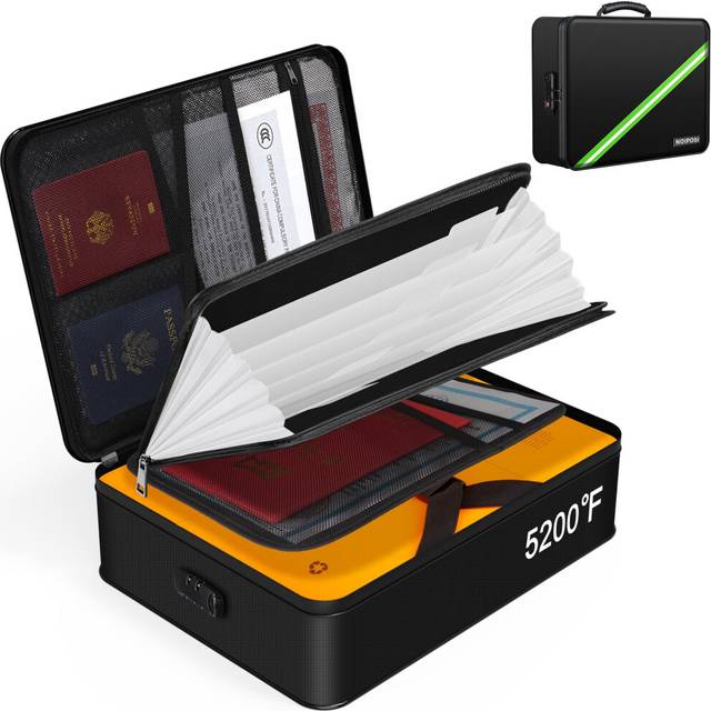 Noiposi Fireproof Document Box with 5200? Heated Insulated, Waterproof and Fireproof Document Storage with Lock,Home Safe Storage Document organiser C