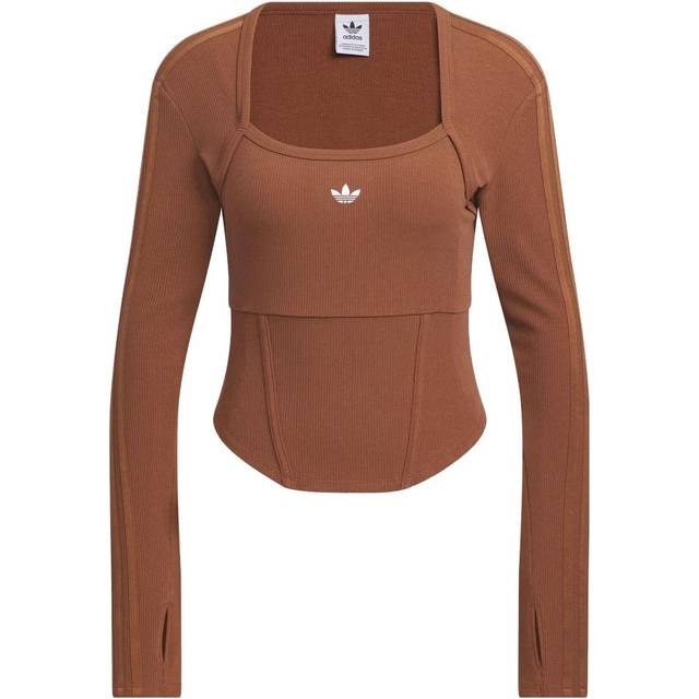 (WMNS) adidas originals Corset Long Sleeve Shirt 'Brown' IX1910 - XL