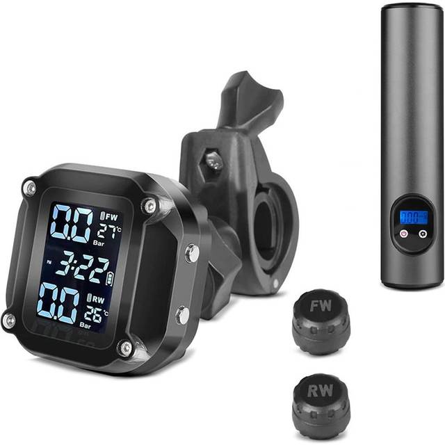RDKS Reifendruckkontrollsystem Set mit Mini Kompressor MK1 2000mAh / 10 bar Tourtecs - schwarz-schwarz