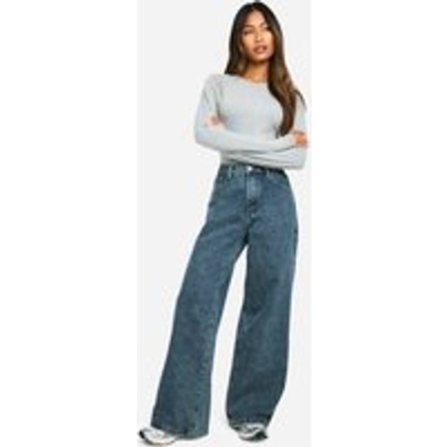 Womens Boohoo Basics High Waisted Super Wide Leg Jeans - Vintage Wash - 16/30L