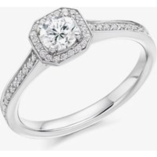 Platinum 0.53ct Diamond Shoulder-Set Halo Engagement Ring (M) ENG3549 M - Silver