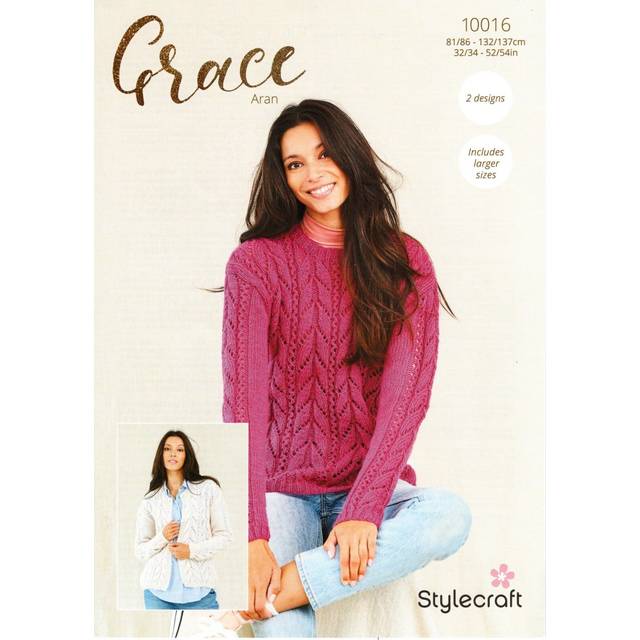 Stylecraft Grace Aran Ladies Sweater & Cardigan 10016 Pattern Download