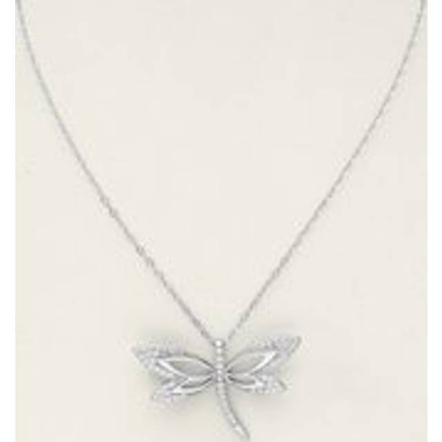 John Greed Tempest Meadow Silver CZ Cut Out Dragonfly Necklace For Women - silver