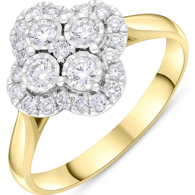 18ct Yellow Gold 0.46ct Diamond Illusion Set Cluster Ring - L
