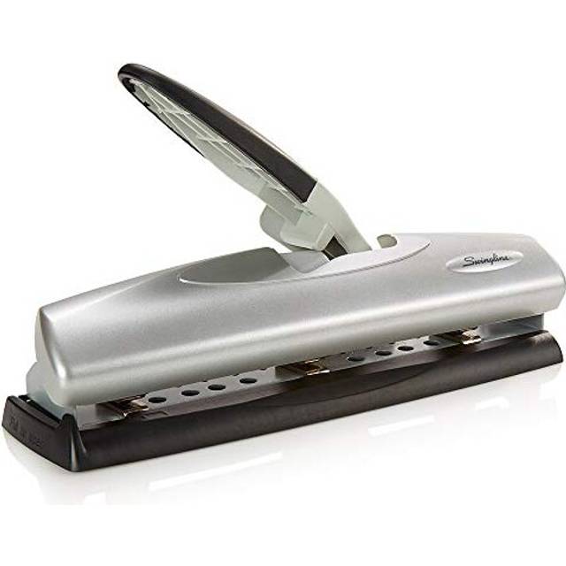 Swingline 3 Hole Punch  20 Sheet Capacity Three Hole Puncher 3 Ring  Adjustable 2-7 Hole Paper Punch  LightTouch Low Effort  Black & Silver 74030