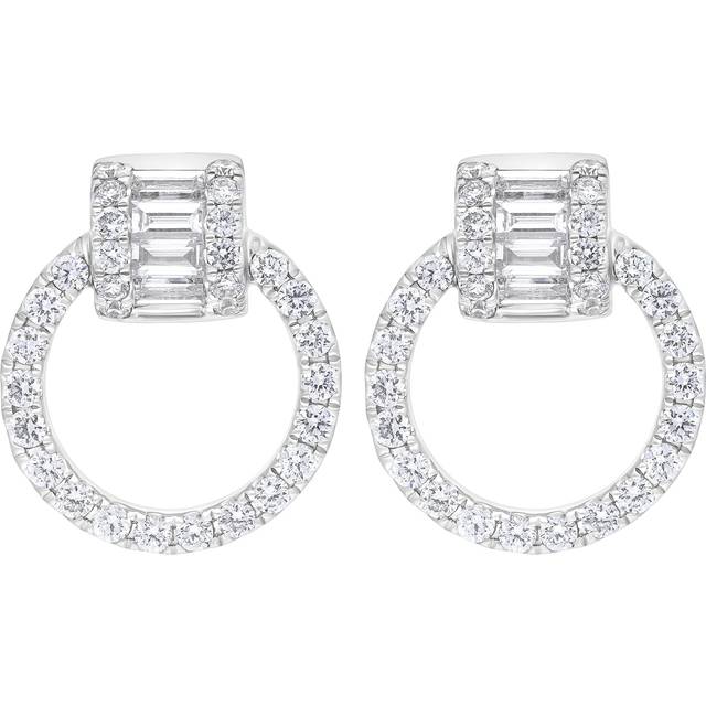 18ct White Gold 0.23 Diamond 0.39 Diamond Circle Bag Barrell Top Earrings