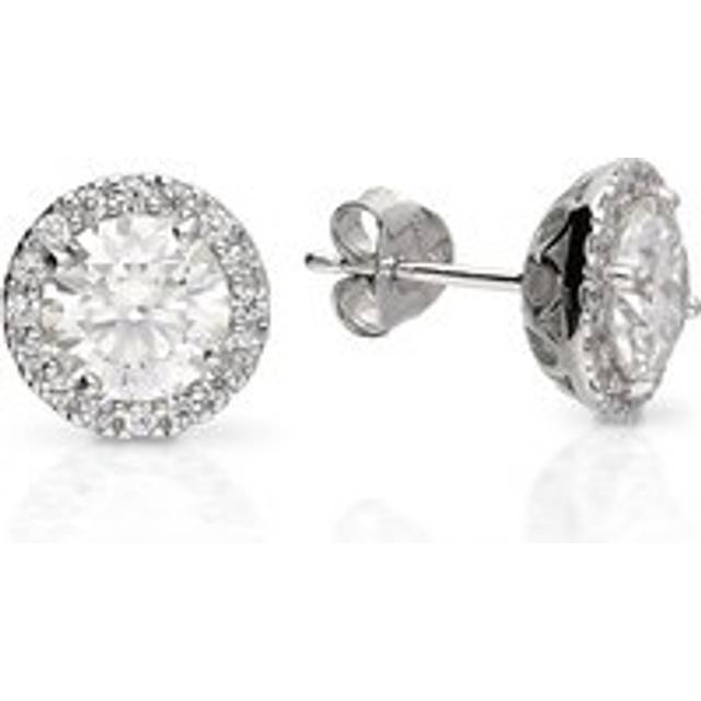 John Greed Signature Silver CZ Moissanite Halo Stud Earrings For Women - silver