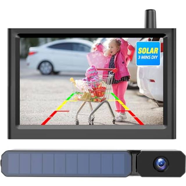 Solar Powered Wireless Reversing Camera Kit, 3 Mins DIY Installation, Clear Image Backup Camera with IP69K Waterproof for Cars and Van