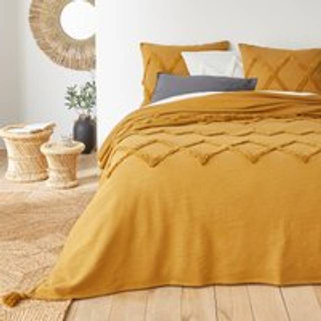 Assa Tufted Cotton Bedspread - ochre - 180X230CM