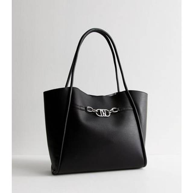 New Look Black Faux Leather Rolled Seam Tote Bag