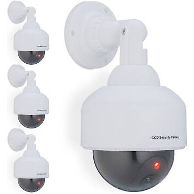 Relaxdays - 4x Dummy Camera, Fake Security, Flashing led Light, Indoor, Outdoor, Burglar Deterrent, 23.5x12.5x14 cm, White
