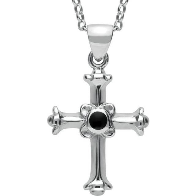 Sterling Silver Whitby Jet Norwich Cathedral Cross Necklace - Silver