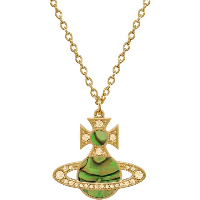Vivienne Westwood Gold Rina Peridot Green Mother of Pearl Orb Necklace - 44cm