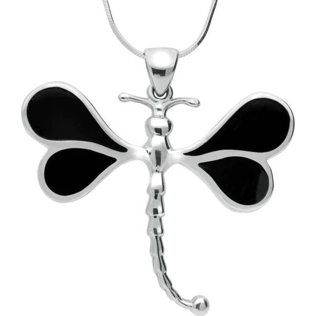 Sterling Silver Whitby Jet Four Stone Dragonfly Necklace