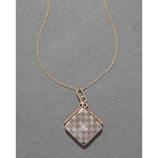 Alexis Bittar Vintage 14K Rose Gold & Gold Two Tone Checkerboard With Diamond Locket Necklace in White | Statement Jewelry from Alexis Bittar (One Size)