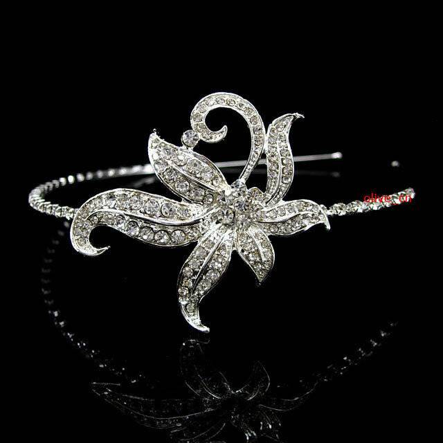 Elegant Big Flower Bridal Princess Queen Crystal SIDE Tiara Headband For Women