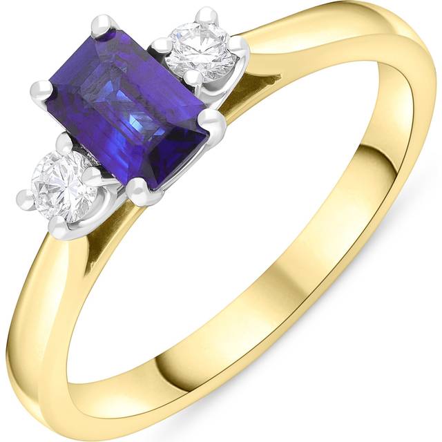 18ct Yellow Gold 0.61ct Sapphire 0.14ct Diamond 3 Stone Ring - M