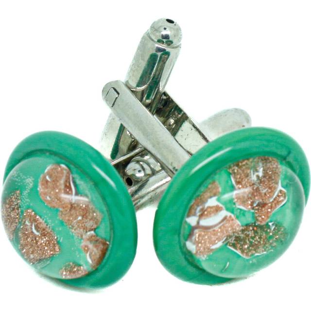 Murano glass cufflinks circular green bronze silver venice wedding