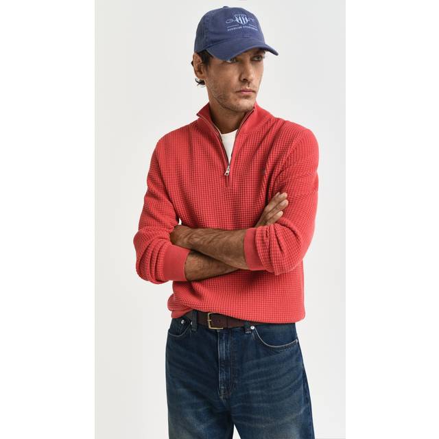GANT Herr Bomullströja med struktur och half-zip (4XL)