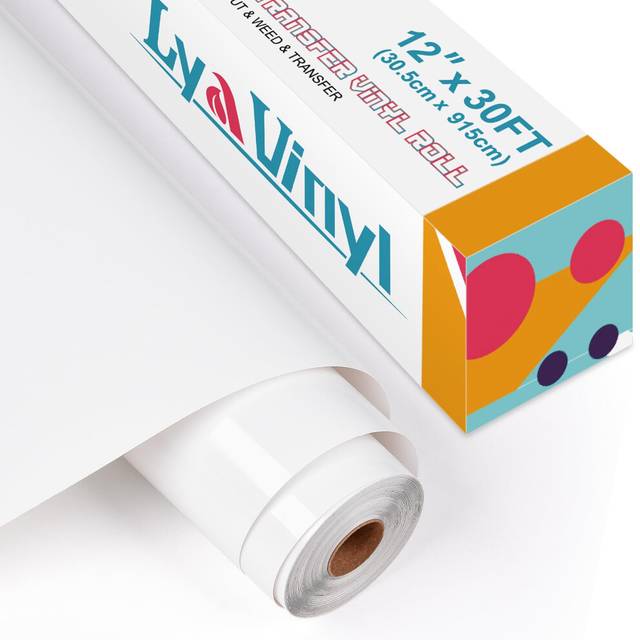 "Heat Transfer Vinyl 12"" x 30ft White Iron On Vinyl Roll for Cricut, Silhouette Cameo, Premium HTV for DIY Clothes, Bags,"
