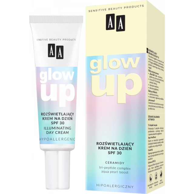 Aa glow up spf 30 illuminating brightening day cream ceramides tri-peptide 30ml