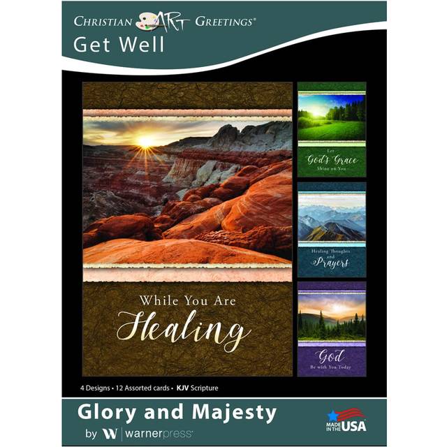 Boxed Greeting Cards - Christian Get Well Cards with Envelopes - Glory and Majesty - KJV Scripture - Package of 12