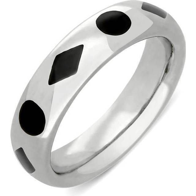 Sterling Silver Whitby Jet Diamond Dot Pattern 6mm Wedding Band - Silver