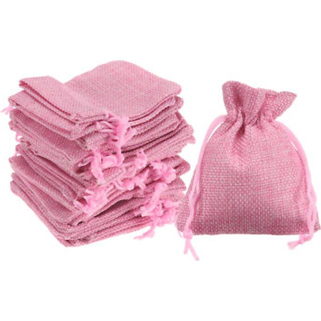 25pcs drawstring burlap gift bags 3" x 4" linen sack jewelry pouches pink