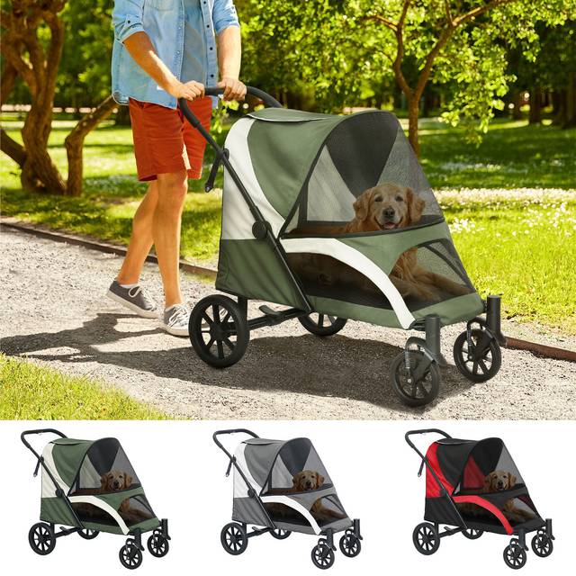 Dog Stroller, Easy Folding Pet Stroller For Large Dogs With 4 Big Wheels