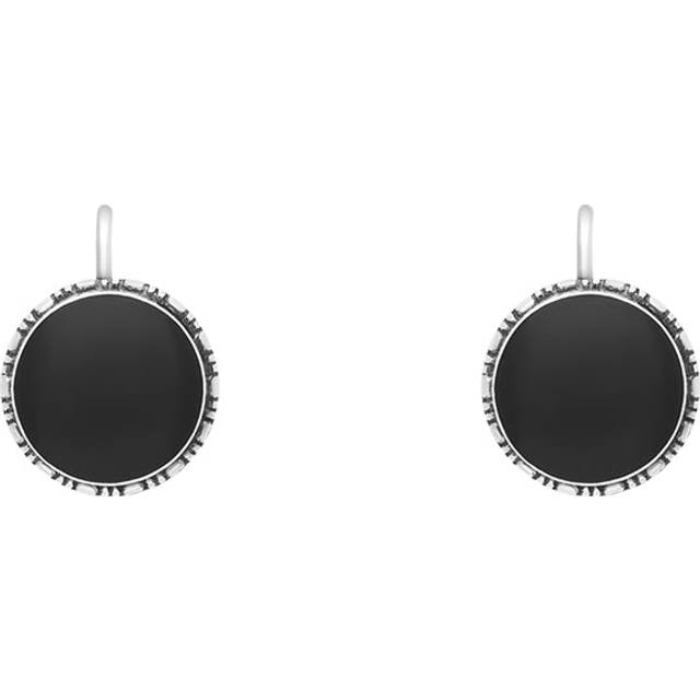 Sterling Silver Whitby Jet 11mm Round Beaded Edge Screw On Earrings D - Silver