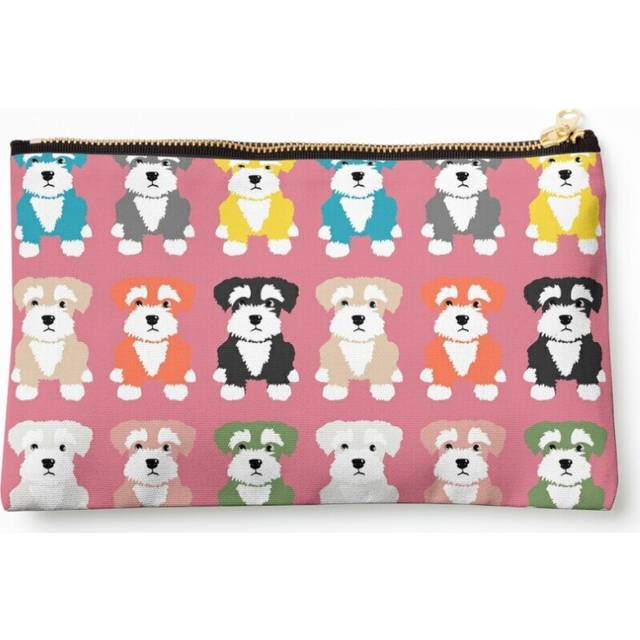 Makeup Bag Rainbow of Miniature Schnauzer Dogs on Rose Pink Cosmetic Organizer Tyvek Paper Bags Zipper Pouch