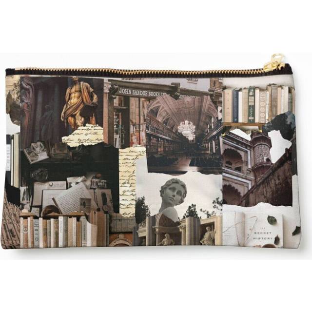 Makeup Bag Dark Academia Brown Beige Aesthetic Collage  Cosmetic Organizer Tyvek Paper Bags Zipper Pouch