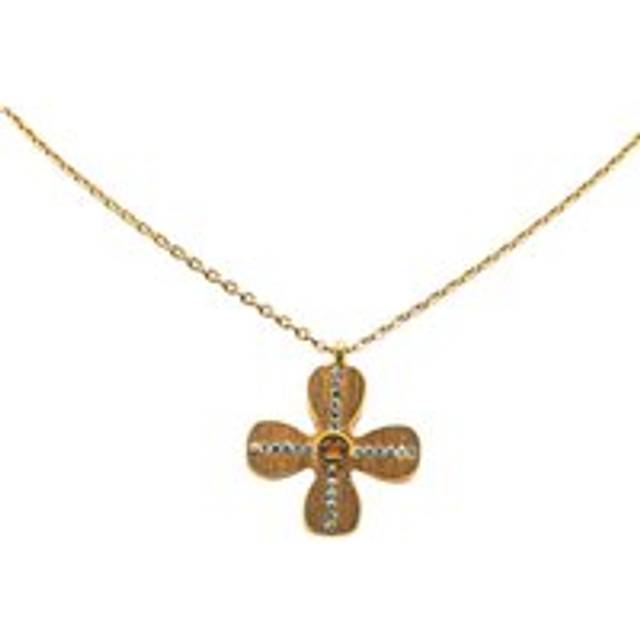 Womens Preloved Flower Pendant Necklace Gold Blue Stones Wo - Metallics - One Size