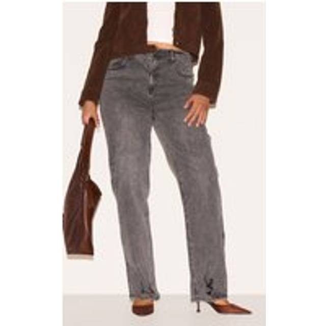 Shape Grey Hourglass Stretch Ripped Split Hem Straight Leg Jeans, Grey - 20