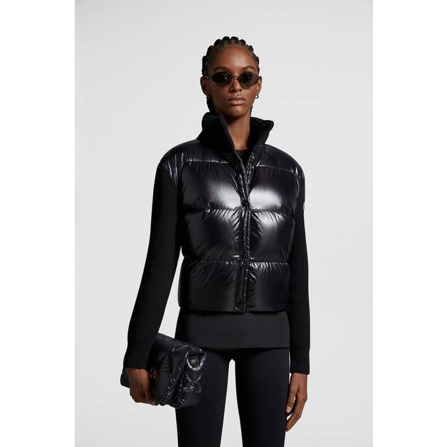 Moncler, Jacka, Dam, L, Vadderad ullkardigan med dragkedja - black (L)