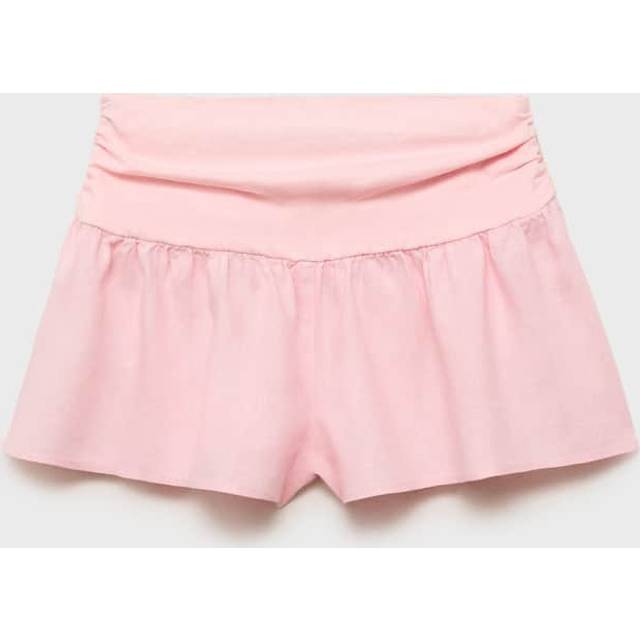 Linen shorts with draped waist pastel pink - Woman - S - MANGO - Pastel Pink