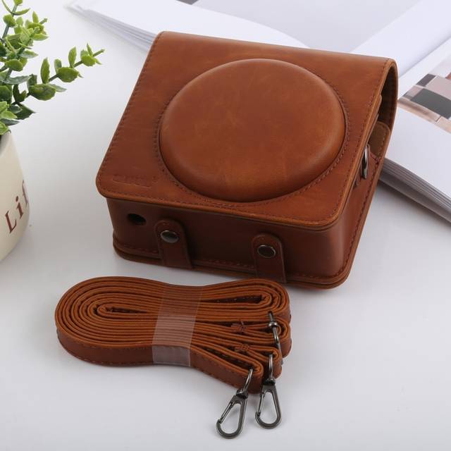 Retro Style Full Body Camera PU Leather Case Bag with Strap for FUJIFILM instax SQUARE SQ6 - Brown